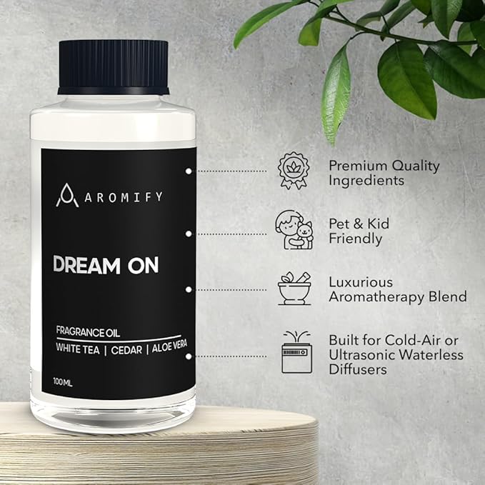 Dream On Diffuser Oil, Luxury Hotel Scent Diffuser Oil for Home, Office & Spa, Fragrance Essential Oils for Aromatherapy, Aloe Vera & Cedarwood, 3.3 FL Oz, 100 mL