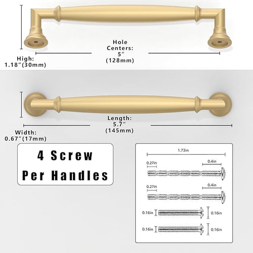 10 Pack Brushed Gold Cabinet Pulls 5 Inch(128mm) Kitchen Cabinet Handles Solid Zinc Alloy Cabinet Hardware Drawer Pulls