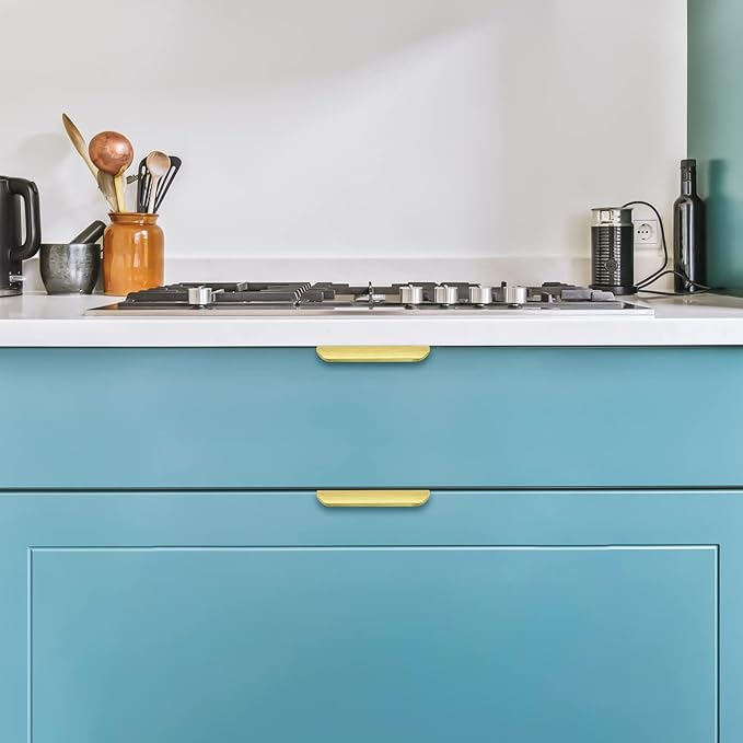 Ravinte Hardware 6 Pack Gold Cabinet Handles, 4.75 Inch (120mm) Finger Edge Pulls, 3.75 Inch Hole Center, Finger Pulls for Cabinets