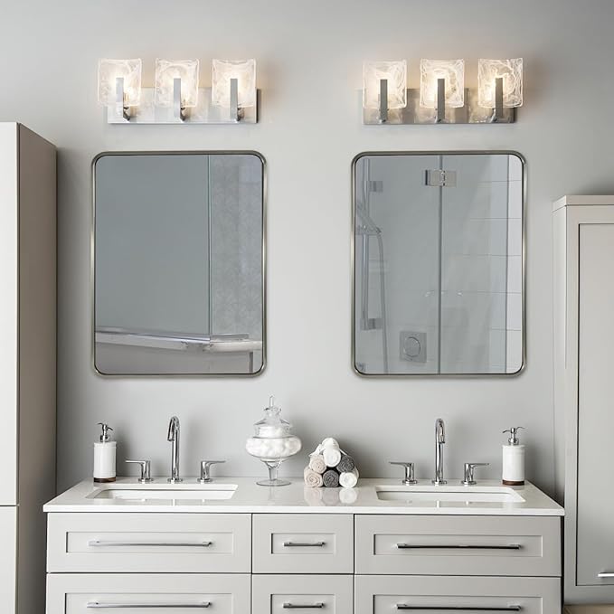 ANDY STAR 28x36 INCH Brushed Nickel Mirror, Rounded Rectangle Brushed Silver Metal Framed Mirrors for Bathroom Anti-Rust SUS304, Tube Metal Frame, 1’’ Deep Wall Mounted Vertically/Horizontal