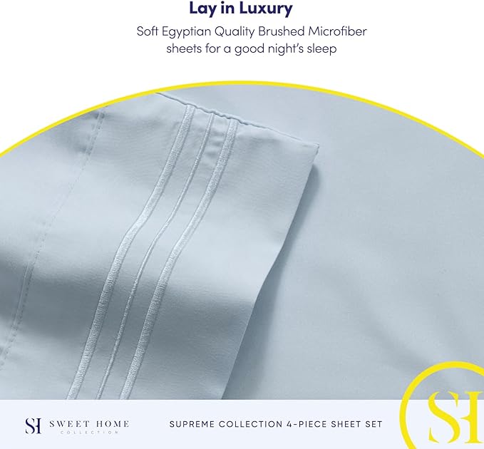 California King Sheet Sets - Breathable Luxury Sheets with Full Elastic & Secure Corner Straps Built In - 1800 Supreme Collection Deep Pocket Bedding Set, Sheet Set, California King, Light Blue