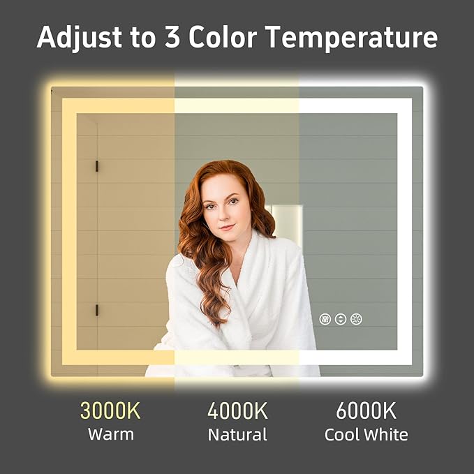 36"x 30" LED Bathroom Mirror with Lights, Smart Dimmable Vanity Mirrors for Wall, Anti-Fog, Dimmable, Backlit + Front Lit, Memory Shatterproof Smart Mirror for Bathroom (Horizontal/Vertical)