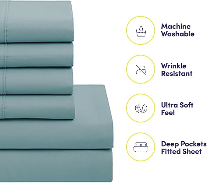Sweet Home Collection 5 Piece Comforter Set Bag Solid Color All Season Soft Down Alternative Blanket & Luxurious Microfiber Bed Sheets, Misty Blue, Twin XL