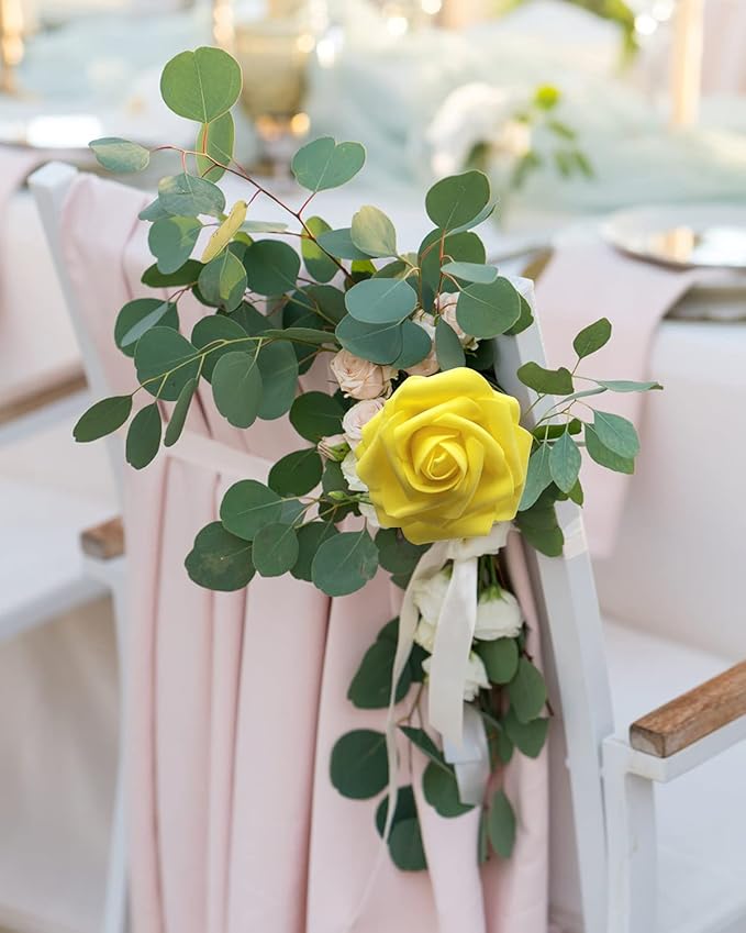 JOYLEX Artificial Flowers Realistic Roses, 50pcs Real Looking Fake Roses with Stem for DIY Wedding Bouquets Centerpieces Bridal Shower Party Home Romantic Decorations (Yellow)