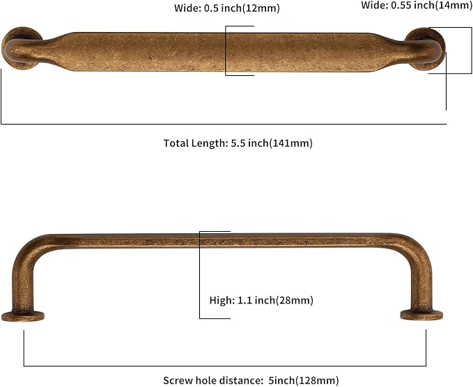 Asidrama 10 Pack 5 Inch(128mm) Antique Brass Kitchen Cabinet Handles, Cabinet Pulls Kitchen Cabinet Hardware for Cupboard Drawer Pulls
