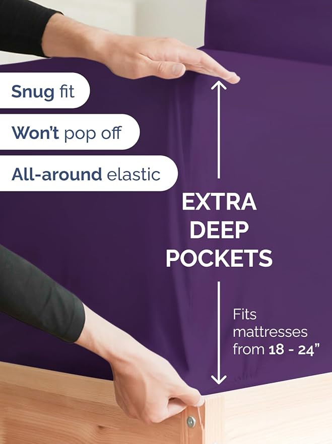 Extra Deep Queen Sheet Set - 6 Piece Breathable & Cooling Sheets - Hotel Luxury Bed Sheets Set - Easy & Secure Fit - Soft, Wrinkle Free & Comfy Sheets Set - Purple Sheet Set with Extra Deep Pockets
