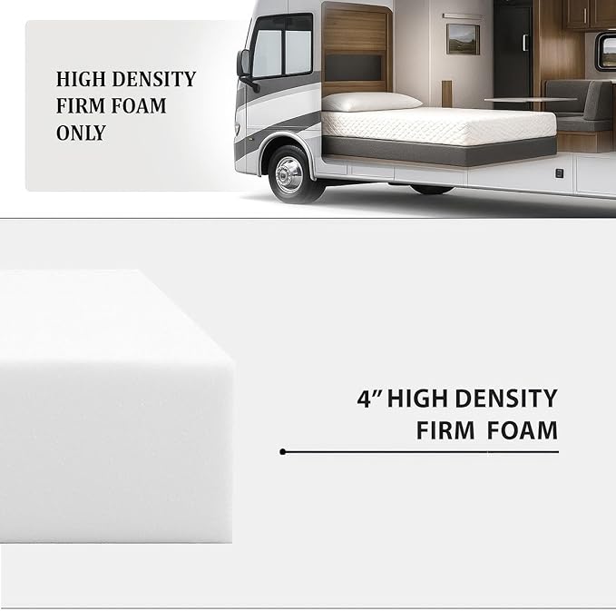 Foamma 4” x 38” x 75” Truck, Camper, RV High-Density Bunk Mattress Foam Replacement, Made in USA, Comfortable, Travel Trailer, CertiPUR-US Certified, Cover Not Included