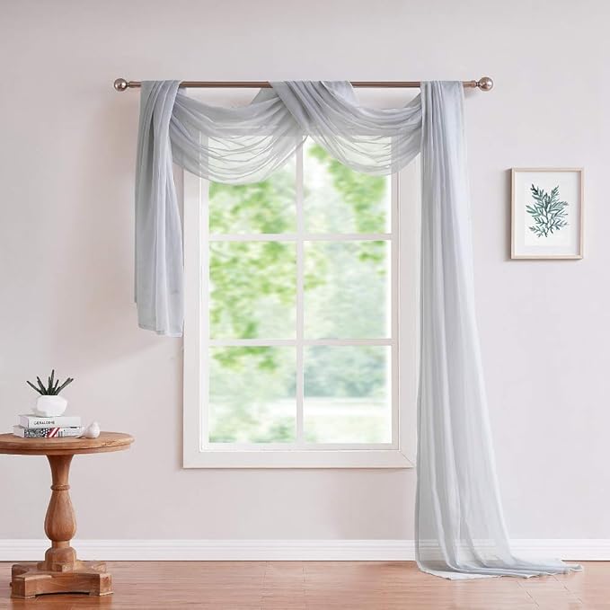 Warm Home Designs 30 Feet Long Gray Silver Window Scarf. These XXL Length Valance Window Scarves 54 X 360 Inches in Size. Great as Bed Canopy or Wedding Arch Draping Fabric. AM Silver 360"
