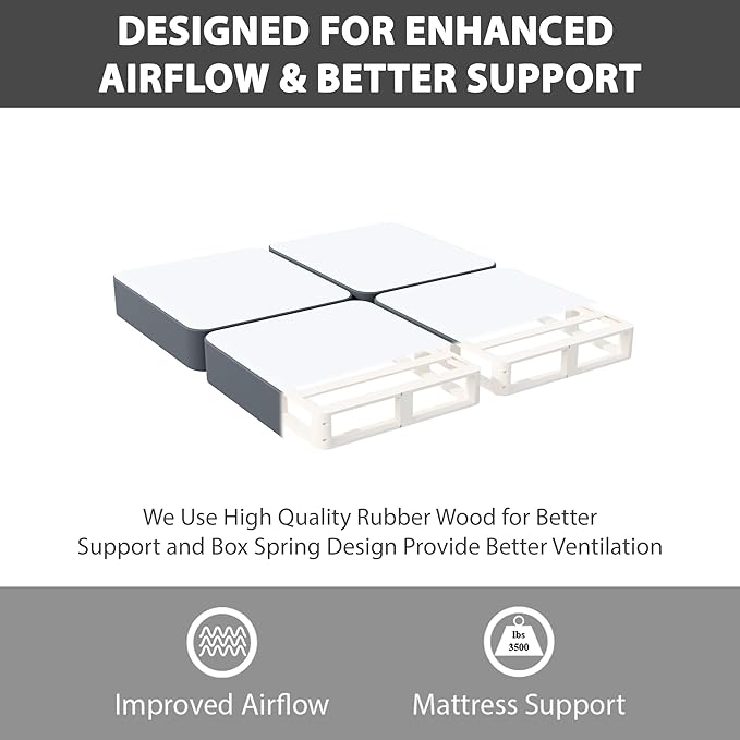 Treaton, 4-Inch Sturdy Wood Box Spring for Mattress Support - Durable and Fully Assembled, Natural Wood Foundation for California King(Fold), Gray