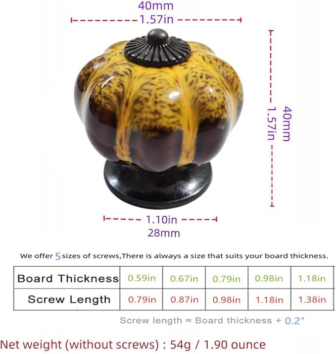 10 Pack Vintage Ceramic Pumpkin Cabinet Knobs, Kitchen Cabinet Drawers Dresser Cupboard Pull Handles Door Pulls with 5 Kinds of Screws (Leopard Print -Yellow)