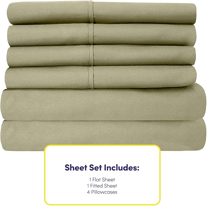 Sweet Home Collection 6 Piece 1500 Supreme Collection Brushed Microfiber Deep Pocket Sheet Set-2 Extra Pillow Cases, Great Value, Rv Short Queen, Sage