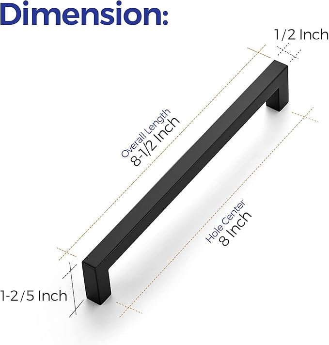 Ravinte 10 Pack 8 Inch Kitchen Square Cabinet Handles Matte Black Cabinet Pulls Black Drawer Pulls Kitchen Cabinet Hardware Kitchen Handles