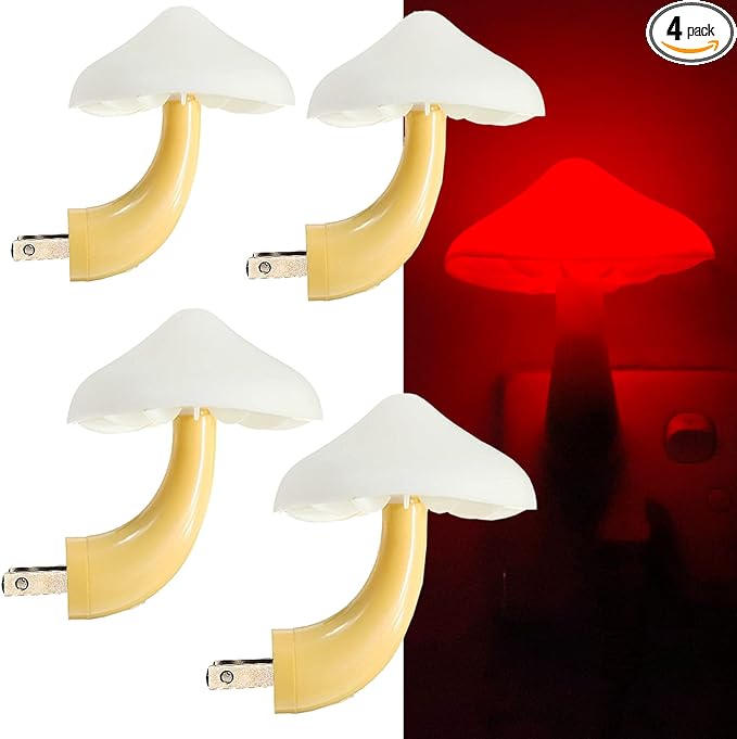 AUSAYE 4 Pack Plug in Night Light, Mushroom Light LED Nightlights for Kids, Adults, Bedroom, Bathroom,Hallway, Stairs, Kitchen Red