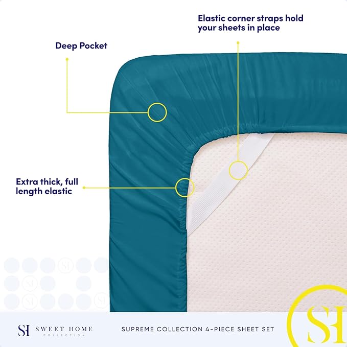 Queen Size Bed Sheets - Breathable Luxury Sheets with Full Elastic & Secure Corner Straps Built In - 1800 Supreme Collection Extra Soft Deep Pocket Bedding, Sheet Set, EXTRA DEEP pocket - Queen, Teal
