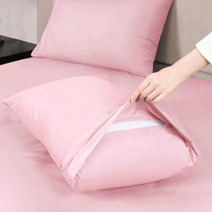 Mejoroom King Size Sheet Set - Soft Microfiber Bed Sheets,Deep Pocket Fitted Sheet, Soft, Breathable, Wrinkle & Fade Resistant - 4 Piece (King, Blush Pink)