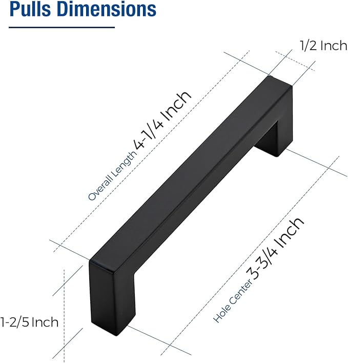 JOY DECOR 20 Pack Cabinet Handles, Black Cabinet Pulls, 3-3/4 Inch Kitchen Closet Handles Square Drawer Pulls Stainless Steel Drawer Hardware, 96mm Hole Centers