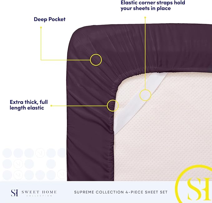 Queen Size Bed Sheets - Breathable Luxury Sheets with Full Elastic & Secure Corner Straps Built In - 1800 Supreme Collection Extra Soft Deep Pocket Bedding Set, Sheet Set, Queen, Purple