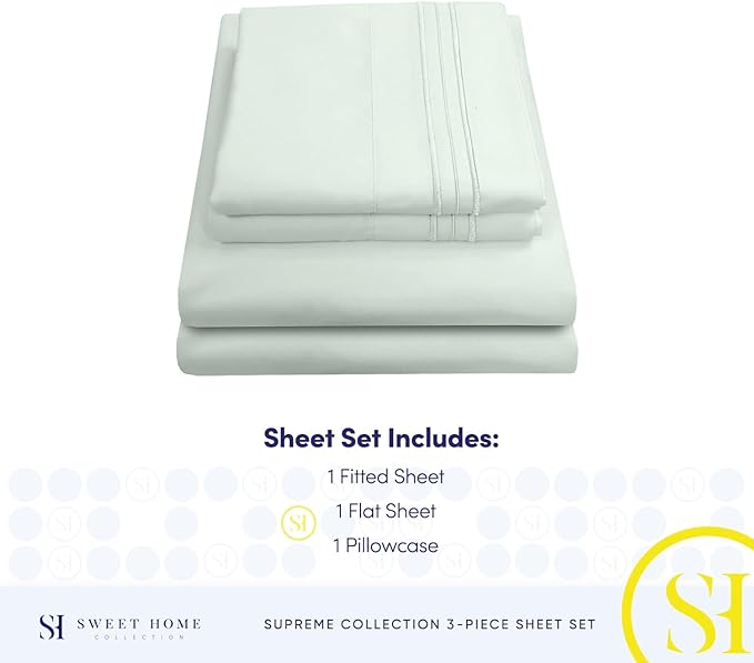 Twin XL Sheets - Breathable Luxury Sheets with Full Elastic & Secure Corner Straps Built In - 1800 Supreme Collection Extra Soft Deep Pocket Bedding Set, Sheet Set, Twin XL, Mint
