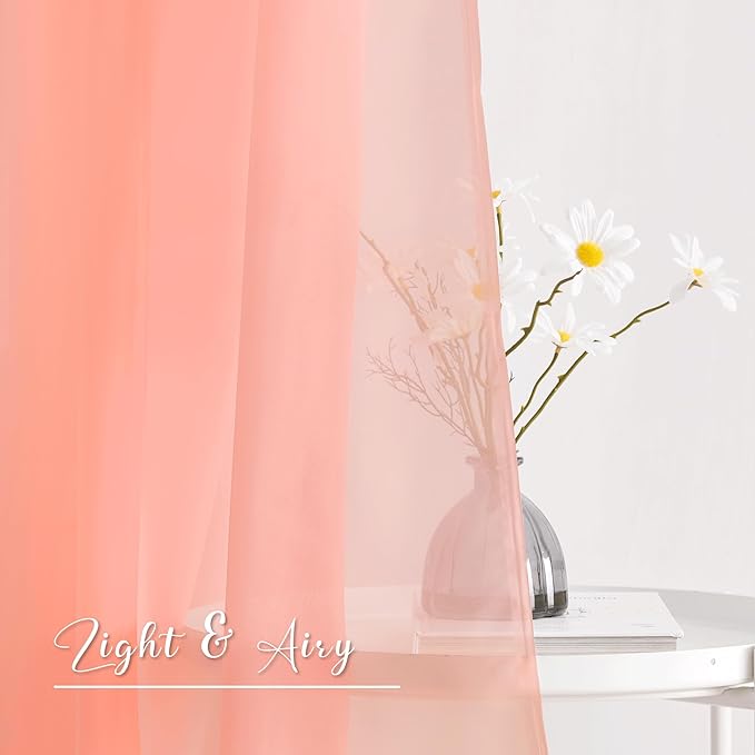 NICETOWN Coral Pink Scarf Voile Sheer Textured for Princess Decor, Lovely Window Topper Decorative Valance for Girls/Daughter's Bedroom, W60 x L216, 1 Pair
