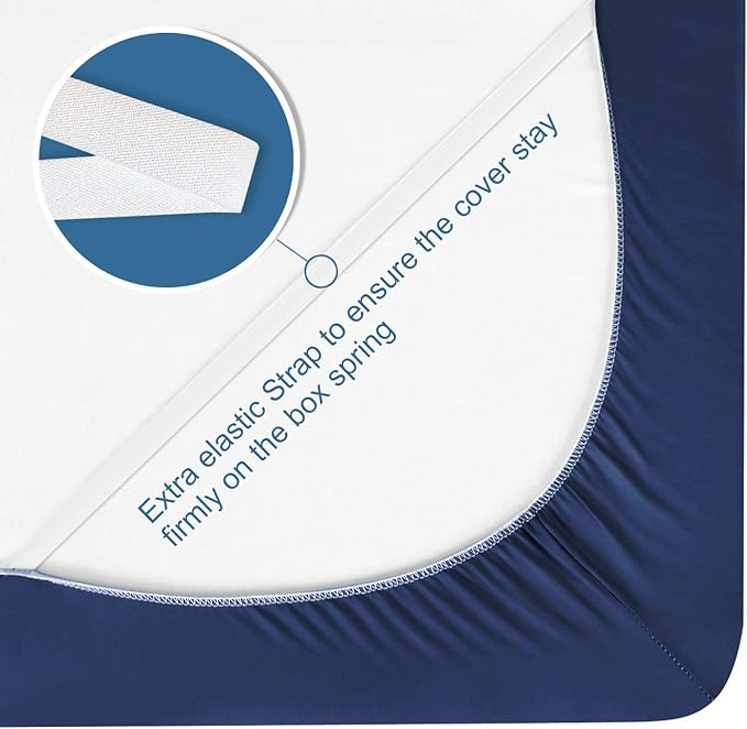 Queen Size Box Spring Cover with Smooth and Elastic Woven Material, Alternates for Bed Skirt, Wrinkle & Fading Resistant, Washable, Dustproof, Navy