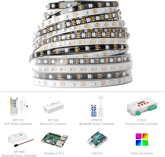BTF-LIGHTING WS2812B IC RGB 5050SMD Pure Gold Individual Addressable LED Strip 3.28FT 60LED 60Pixel/m Flexible Full Color IP30 DC5V for DIY Chasing Color Project(No Adapter or Controller)