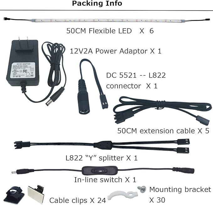 Litever Under Cabinet Lighting Kit, 6 PCS 20 Inches Flexible LED Strips, 24W, 1800 Lumen, Warm White 2700K. Suitable for Kitchen Counters Book Shelf Closet Showcase Workshop-(6-Strip-2700K)