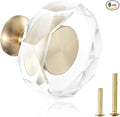 6-Pack 1-1/4-Inch White Cabinet Glass Crystal Patterned knob Brass Drawer Dresser Pulls, Gold Hardware Kitchen Closet knobs for Bifold Doors