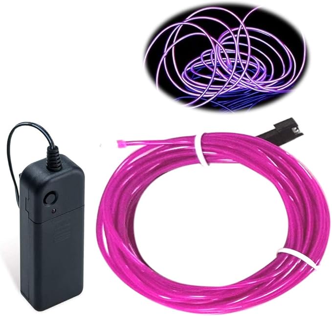 MaxLax EL Wire Purple, 9.8ft/3m Portable Battery Pack Neon Light Strip 360° Cuttable Glowing Rope Lights for Parties, Halloween, DIY Decoration