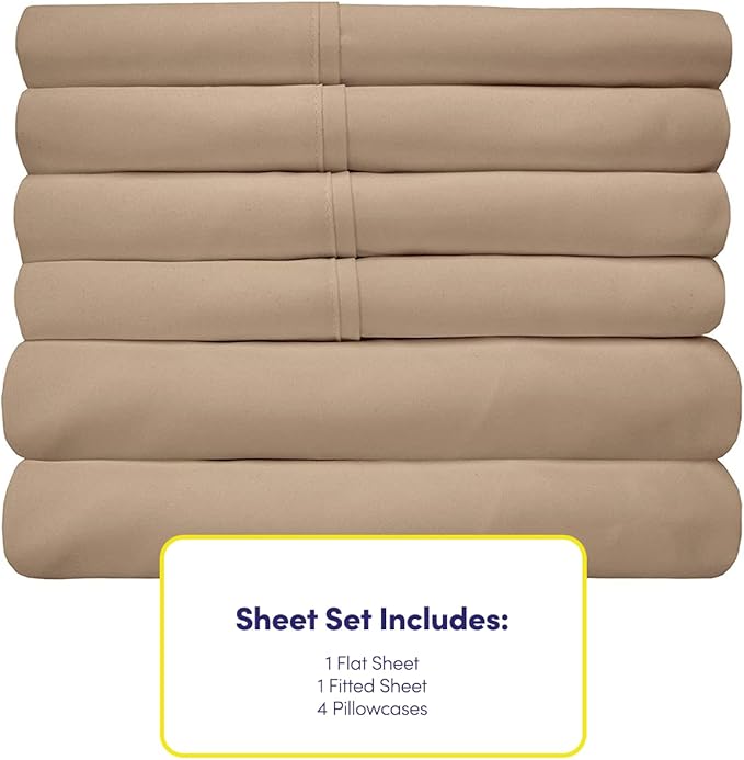 Full Size Bed Sheets - 6 Piece 1500 Supreme Collection Fine Brushed Microfiber Deep Pocket Full Sheet Set Bedding - 2 Extra Pillow Cases, Great Value, Full, Taupe