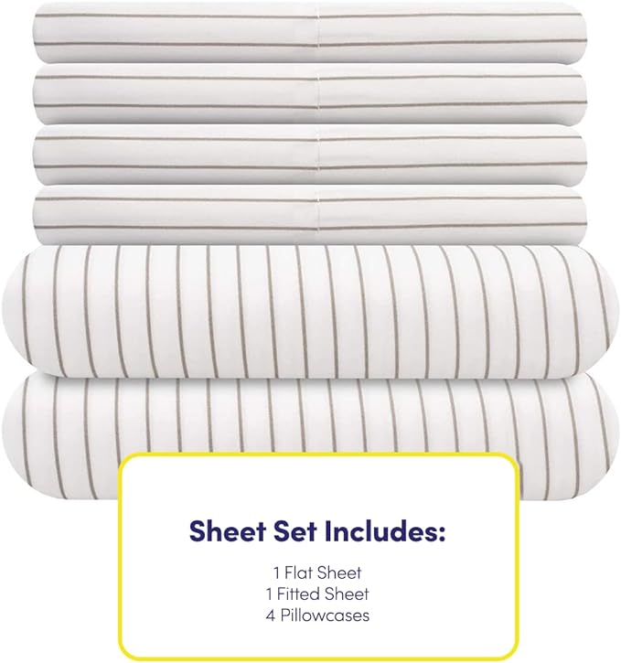 King Size Bed Sheets - 6 Piece 1500 Supreme Collection Fine Brushed Microfiber Deep Pocket King Sheet Set Bedding - 2 Extra Pillow Cases, Great Value, King, Pinstripe White