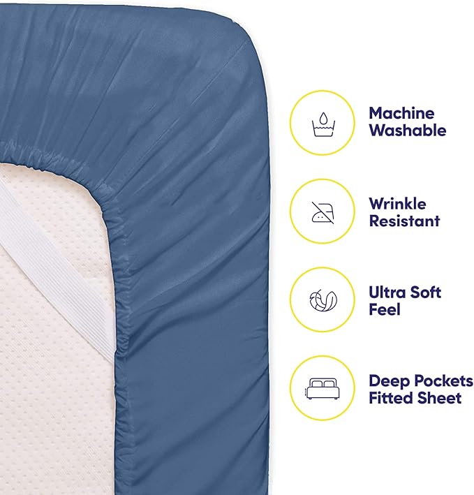 Twin Size Bed Sheets - 4 Piece 1500 Supreme Collection Fine Brushed Microfiber Deep Pocket Twin Sheet Set Bedding - 1 EXTRA PILLOW CASES, GREAT VALUE, Twin, Denim