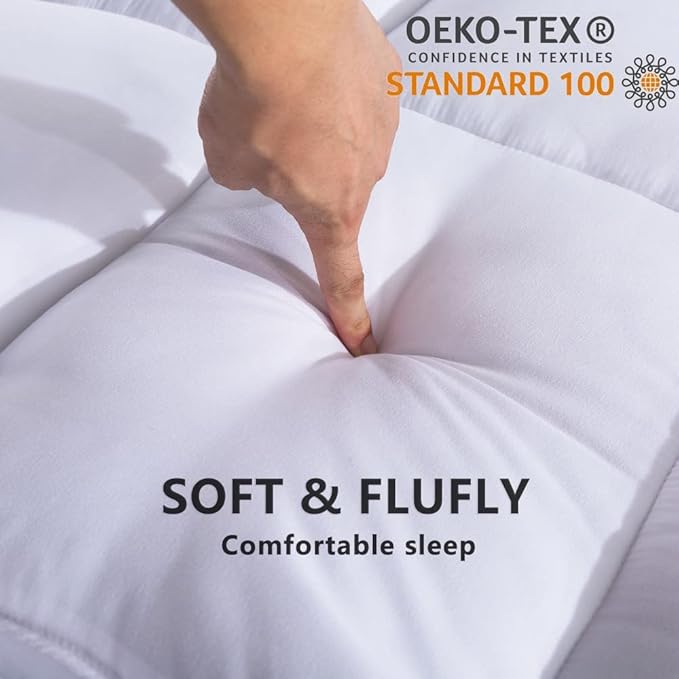 Mattress Pad Twin Size - Breathable Comfort Mattress Cover, Quilted Fitted Mattress Topper with Anchor Bands Fits 8-21 Inch Mattress, Soft Fluffy Pillow Top