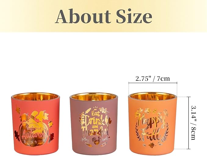 Hewory Thanksgiving Votive Candle Holders: Fall Glass Tea Light Candle Holder Set of 12, Thanksgiving Table Decorations Centerpieces for Dinner Table Fireplace Mantle Fall Decorations for Home Party