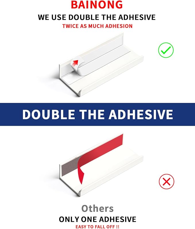 5 Pack 6 inch self Adhesive Cabinet pulls Adhesive Cabinet Handles Finger pulls for cabinets Drawer pulls Warm White Stick on Handles Concealed Finger pulls for Cabinet Edge Seam Flat Handles