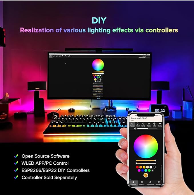 BTF-LIGHTING WS2812B IC RGB 5050SMD Pure Gold Individual Addressable LED Strip 3.28FT 144LED 144Pixel/m Flexible Full Color IP30 DC5V for DIY Chasing Color Project(No Adapter or Controller)