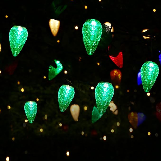 Brizled C9 Green String Lights, 16ft 25 LED Faceted Christmas Light Connectable, 120V UL Certified Roof Lights, Indoor Outdoor Xmas Tree Lights for Halloween Christmas St. Patrick's Day Party Garden