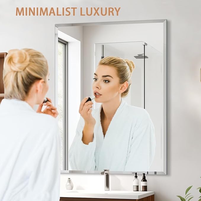 Frameless Mirror for Bathroom Vanity,13x18in Wall Mounted Mirrors for Over Sink Decorative Rectangular Frameless Mirror,With Polished Edge,Hangs Horizontally Or Vertically,Entryways,Room,Shatterproof