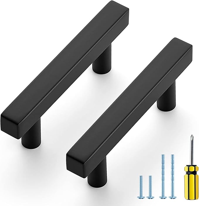Ravinte Black Cabinet Handles 10 Pack 2-1/2 inch Matte Black Square Cabinet Pulls Black Kitchen Hardware 4 inch Overall Length Black Kitchen Drawer Pulls