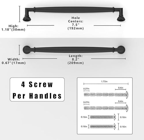 10 Pack Matte Black Cabinet Pulls 7.5 Inch(192mm) Kitchen Cabinet Handles Solid Zinc Alloy Cabinet Hardware Drawer Pulls