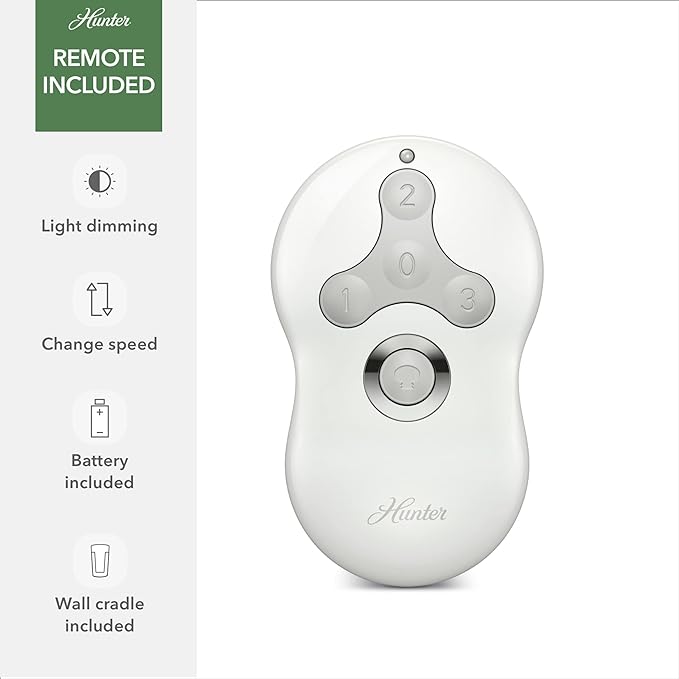 Hunter 52 inch Indoor Ceiling Fan No Light with Remote Control - White Modern Ceiling Fan without Light, Low Profile Mount, 4 Blades, For Bedroom, Living Room, or Kitchen - Dempsey 59248, Fresh White
