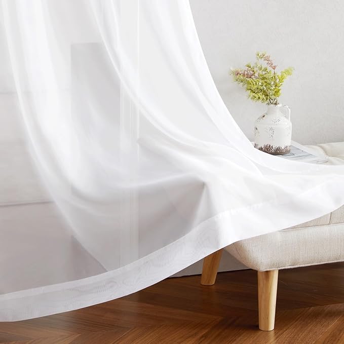 NICETOWN White Short Kitchen Curtains Over Sink 30 inches Long 2 Panels, Grommet Airy Cafe Curtains Cute & Elegant with Light Filtering Window Treatments for Nursery, W42 x L30