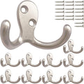 10pcs Coat Hooks Hardware, Wall Hooks Heavy Duty Hooks for Hanging Coats Double No Rust Hook Wall Mounted for Key, Towel, Bags, Cup, Hat (Silvery)