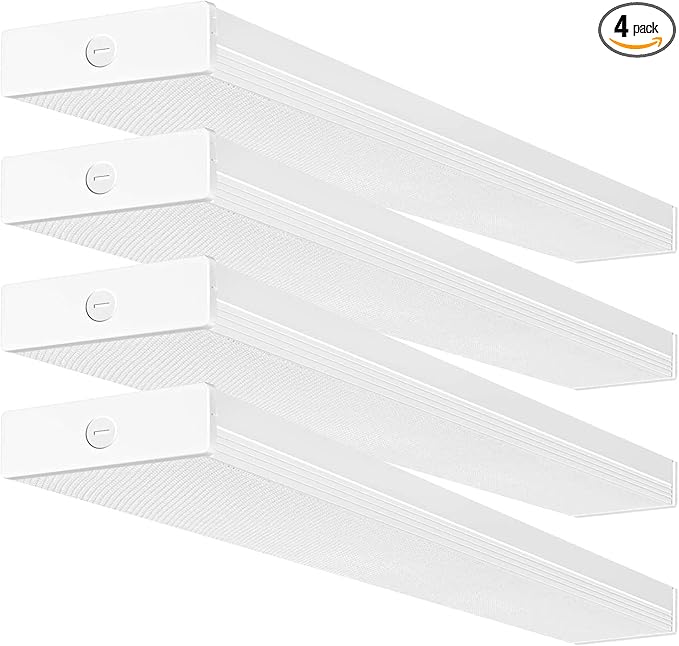 hykolity 4 Pack 4FT LED Wraparound Light 40W 4 Foot LED Shop Lights for Garage, [2-lamp 32W Fluorescent Equiv.] 4400lm 4000K Wrap Light, Flushmount Office Ceiling Light Fixture ETL Listed