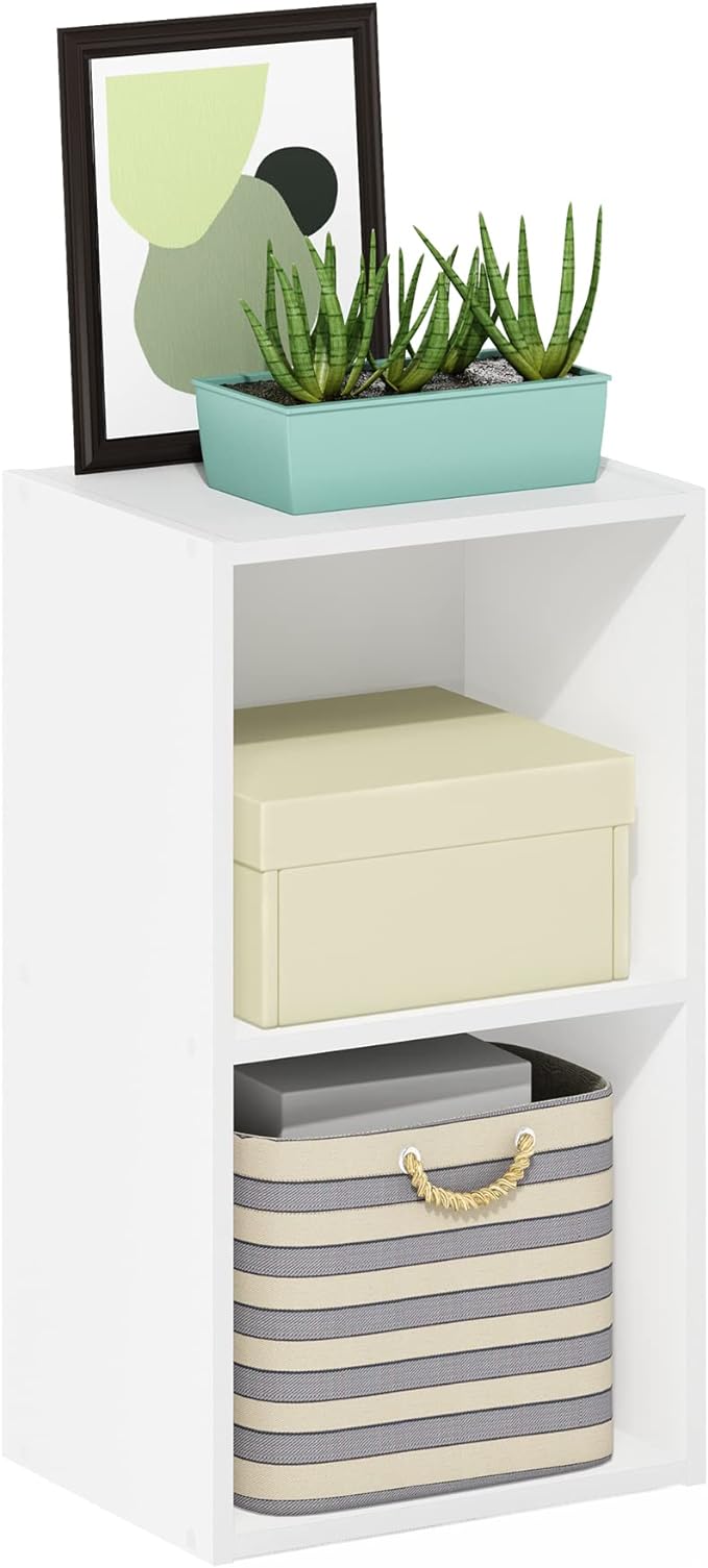 Furinno PASIR Book Shelf, 2-Tier Modern Bookshelf, Open Shelves Bookcase 9" x 12" x 21", for Living Room, Bedroom, Home Office, White