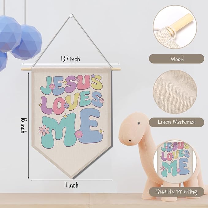 Nursery Decor Jesus Decor Boho Christian Decoration Canvas Hanging Pennant Flag Banner Wall Sign Decor Gift for Nursery Bedroom Playroom Game Room Front Door