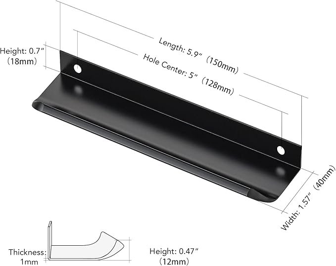 Ravinte Hardware 12 Pack Black Cabinet Handles, 5.9 Inch (150mm) Finger Edge Pulls, 5 Inch Hole Center, Finger Pulls for Cabinets