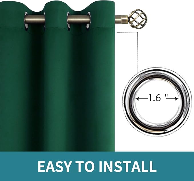 BGment Green Blackout Curtains 72 Inch Length 2 Panels Set, Grommet Thermal Insulated Room Darkening Curtains for Bedroom, Each 46 x 72 Inch