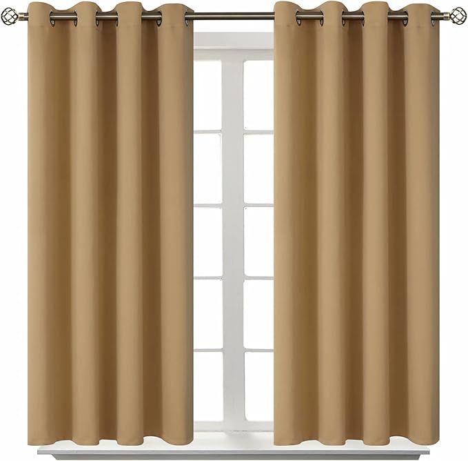 BGment Blackout Curtains for Living Room - Grommet Thermal Insulated Room Darkening Curtains for Bedroom, 2 Panels of 52 x 54 Inch, Khaki
