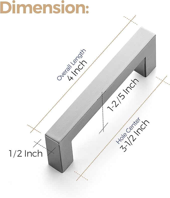 Ravinte 3 Pack 3-1/2 Inch Square Cabinet Handles Satin Nickel Pulls Brushed Nickel Drawer Pulls Kitchen Cupboard Hardware for Cabinets Cupboard Drawer Handles