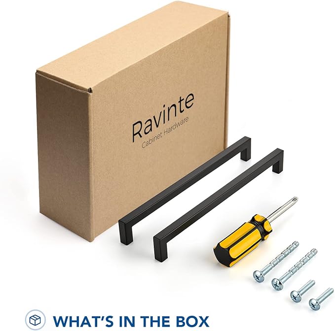 Ravinte 10 Pack Black Cabinet Pulls 10 Inch Square Kitchen Cabinet Handles Matte Black Kitchen Hardware for Drawer Pulls Drawer Handles Come with Screwdriver